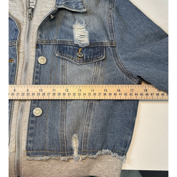 Love Tree Denim Jeans Cropped Jacket Girls Medium Full Zip & Button Gray Lining - Picture 4 of 10